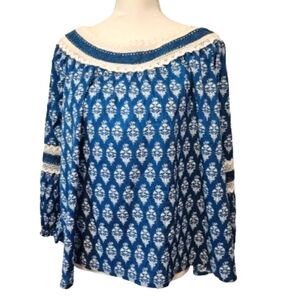 Solitaire Off Shoulder Blouse with Crochet Accent Women's Size Medium